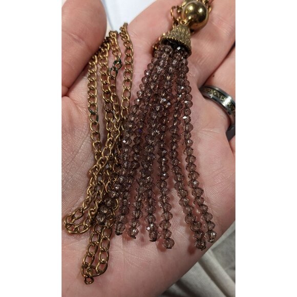 Elegant Glass Beaded Gold Tone Tassel Necklace - Picture 5 of 6